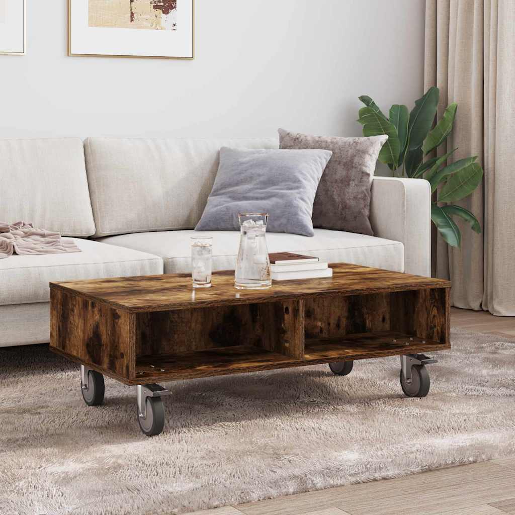 Side Table with Wheels Geräucherte Eiche 90 x 50 x 30 cm