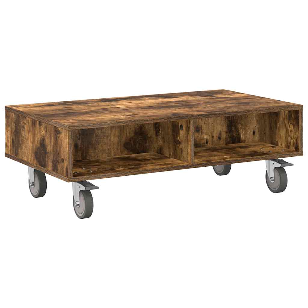 Side Table with Wheels Geräucherte Eiche 90 x 50 x 30 cm