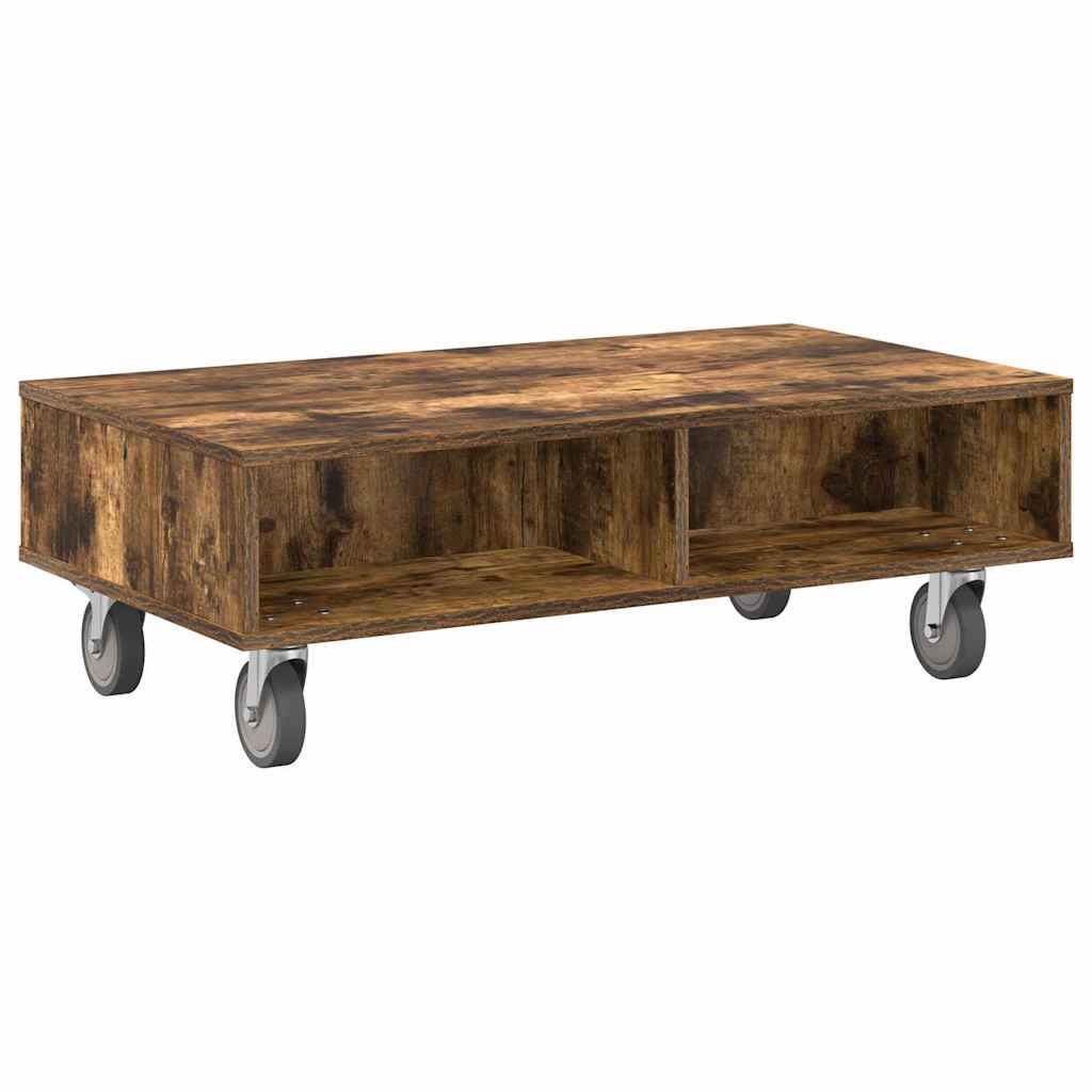 Side Table with Wheels Geräucherte Eiche 90 x 50 x 30 cm