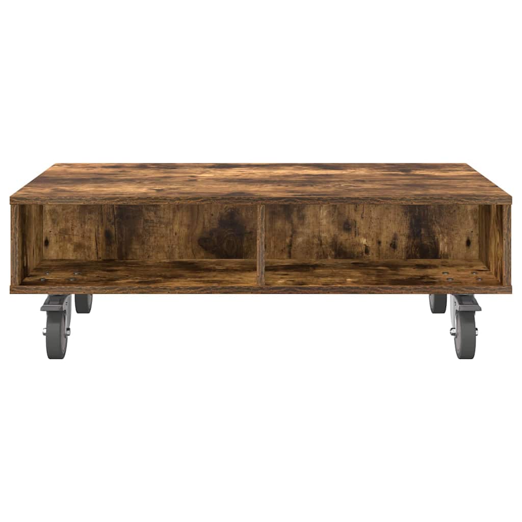 Side Table with Wheels Geräucherte Eiche 90 x 50 x 30 cm