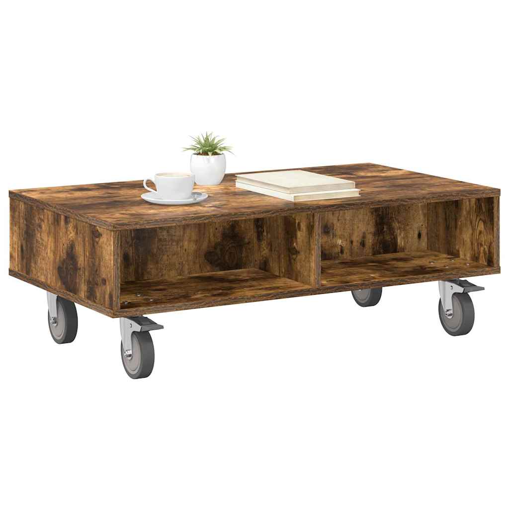 Side Table with Wheels Geräucherte Eiche 90 x 50 x 30 cm