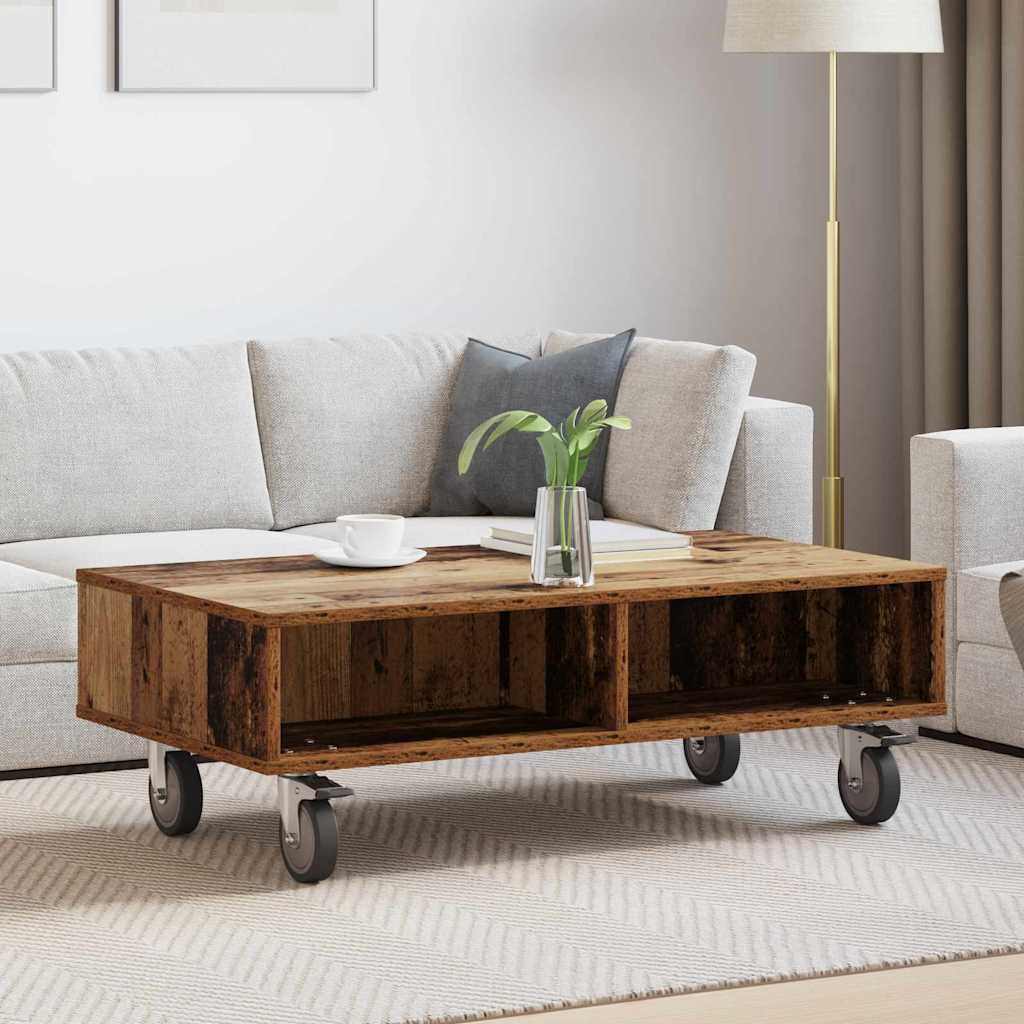 Side Table with Wheels Altholz 90 x 50 x 30 cm Holzwerkstoff