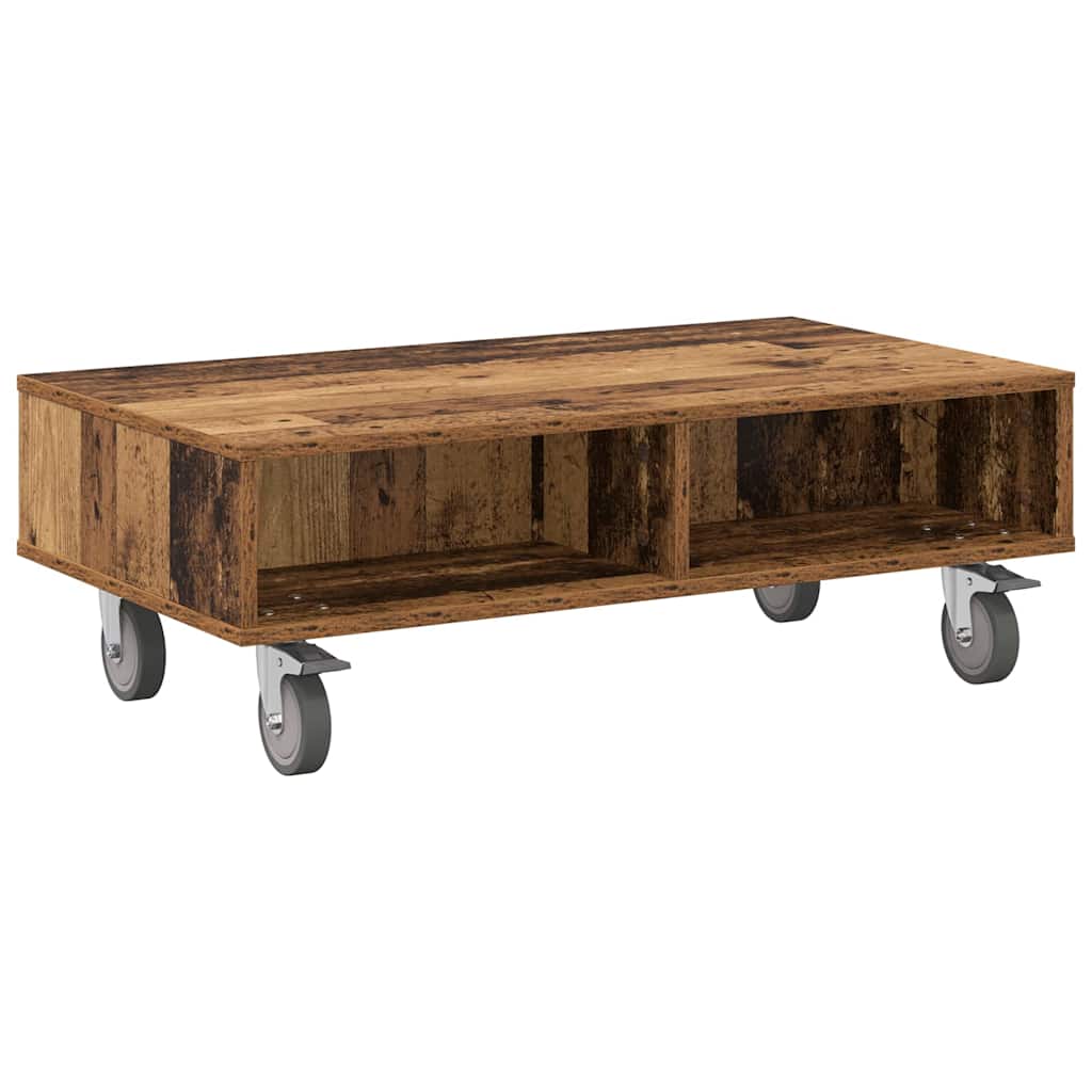 Side Table with Wheels Altholz 90 x 50 x 30 cm Holzwerkstoff