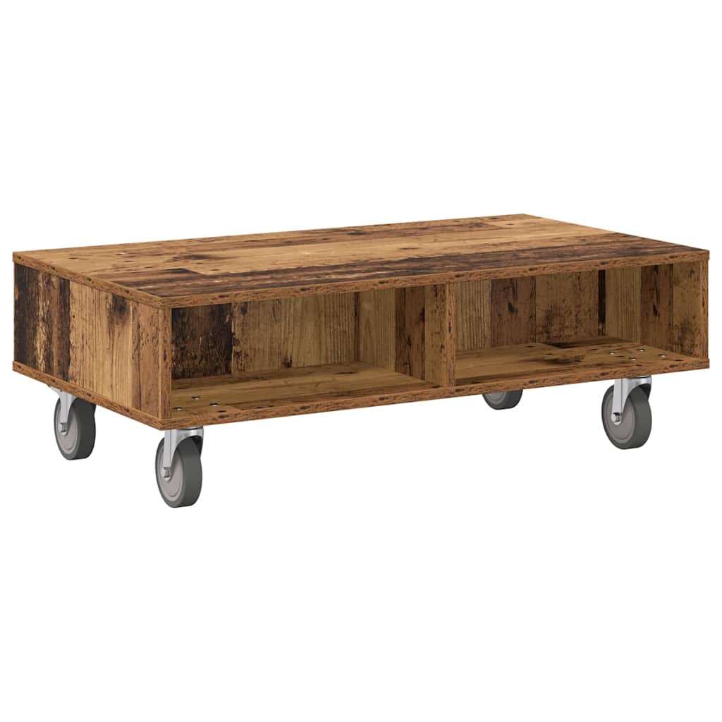 Side Table with Wheels Altholz 90 x 50 x 30 cm Holzwerkstoff