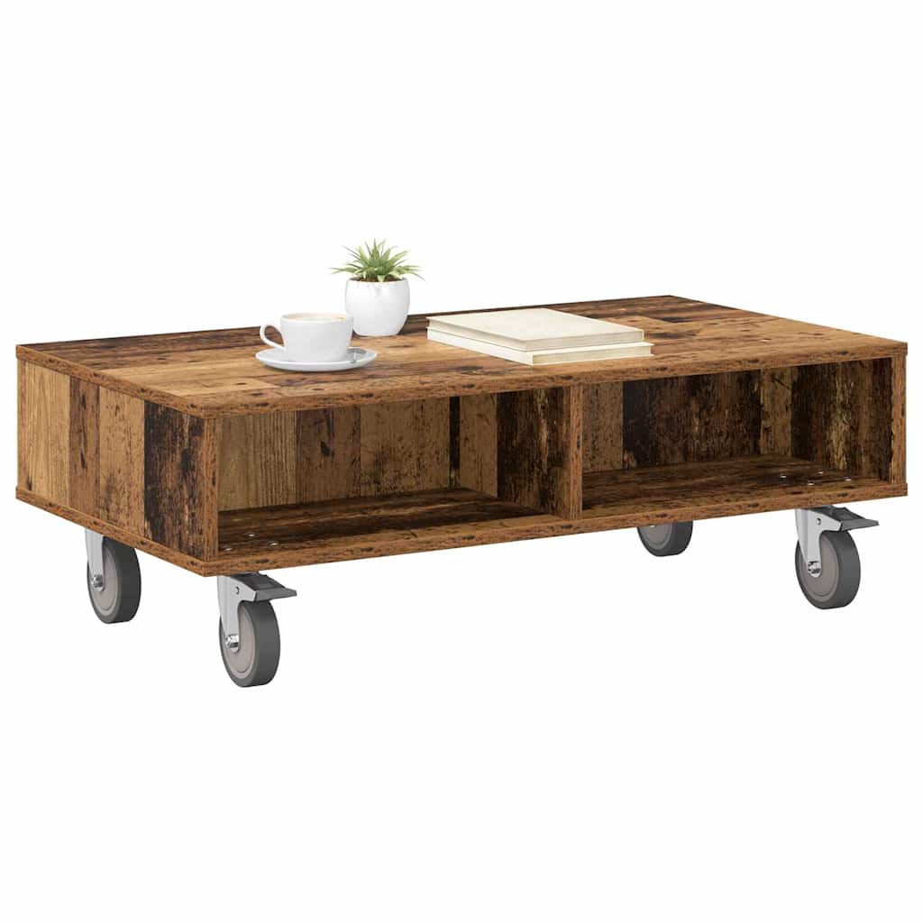 Side Table with Wheels Altholz 90 x 50 x 30 cm Holzwerkstoff