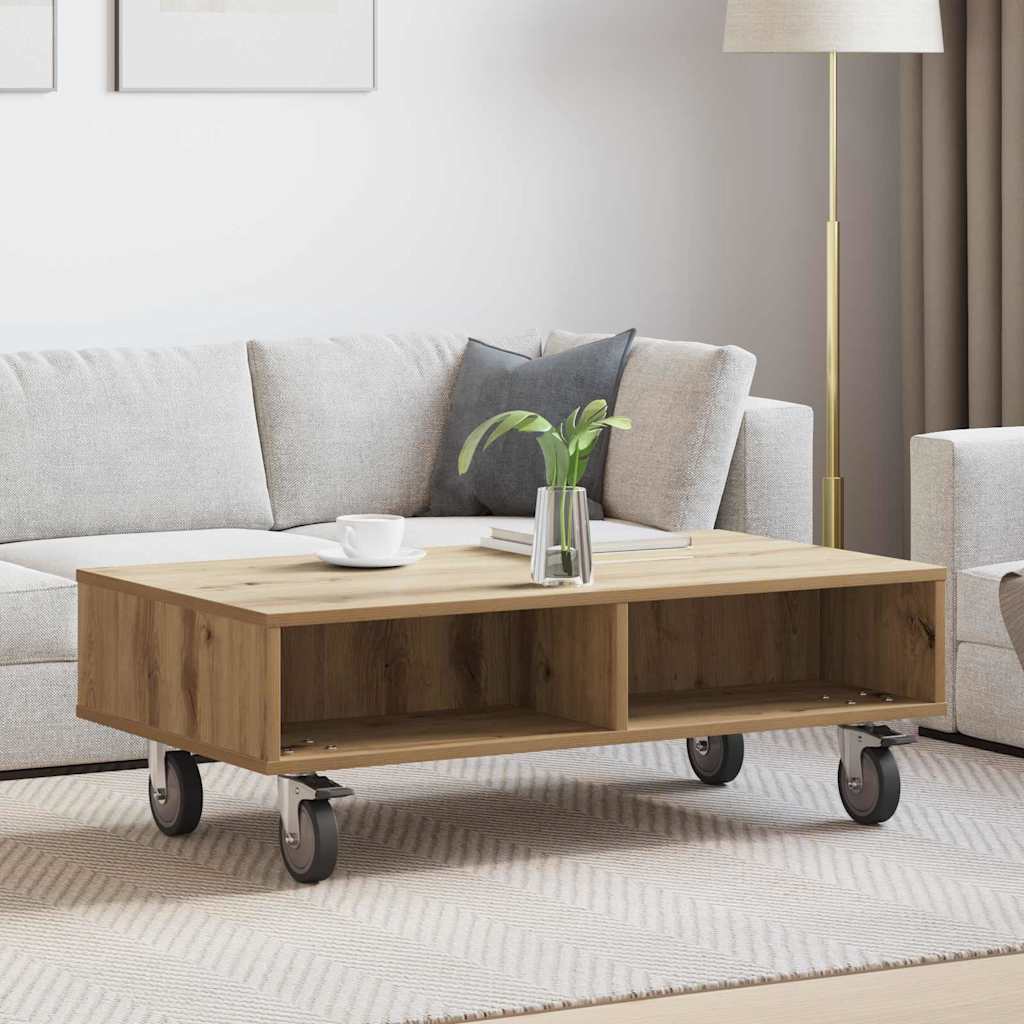 Side Table with Wheels Artisan-Eiche 90 x 50 x 30 cm