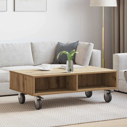 Side Table with Wheels Artisan-Eiche 90 x 50 x 30 cm