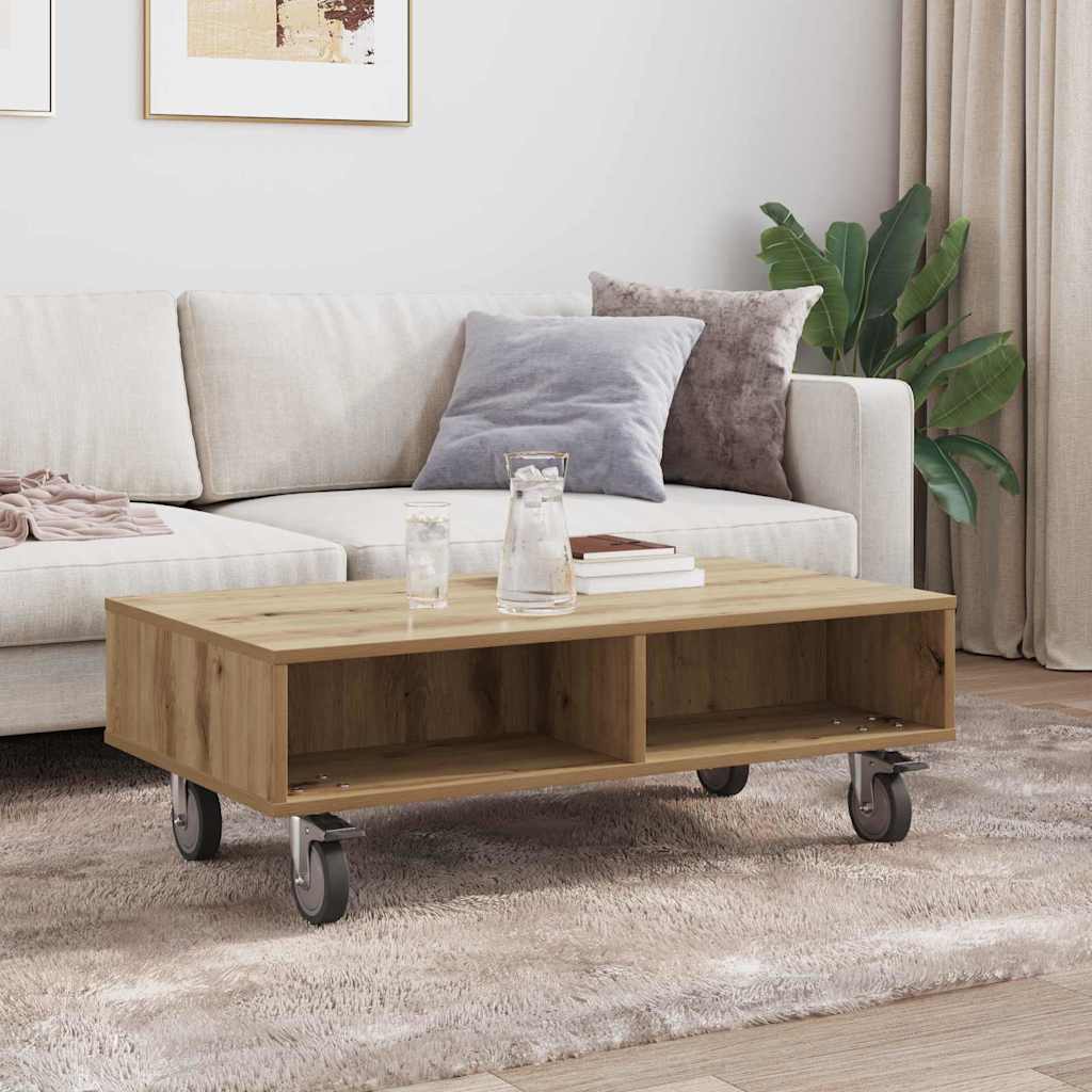 Side Table with Wheels Artisan-Eiche 90 x 50 x 30 cm