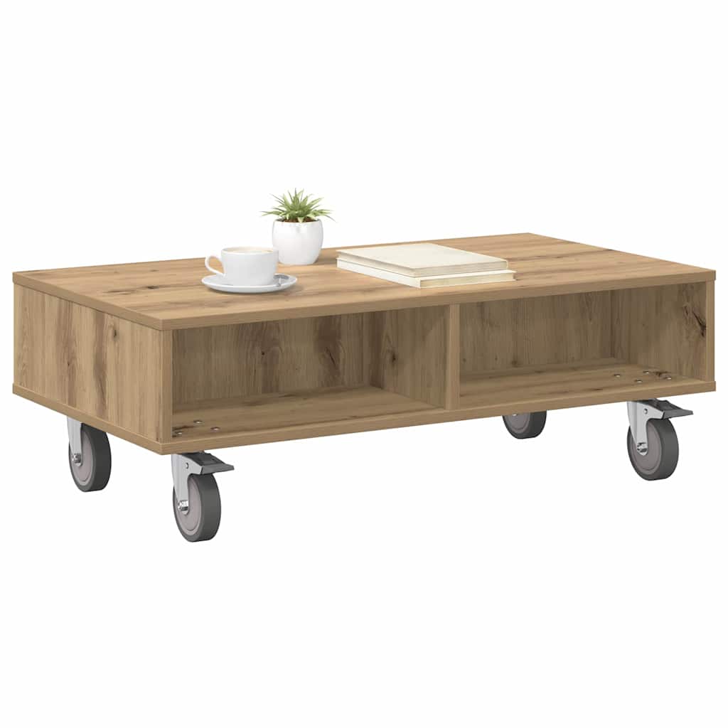 Side Table with Wheels Artisan-Eiche 90 x 50 x 30 cm