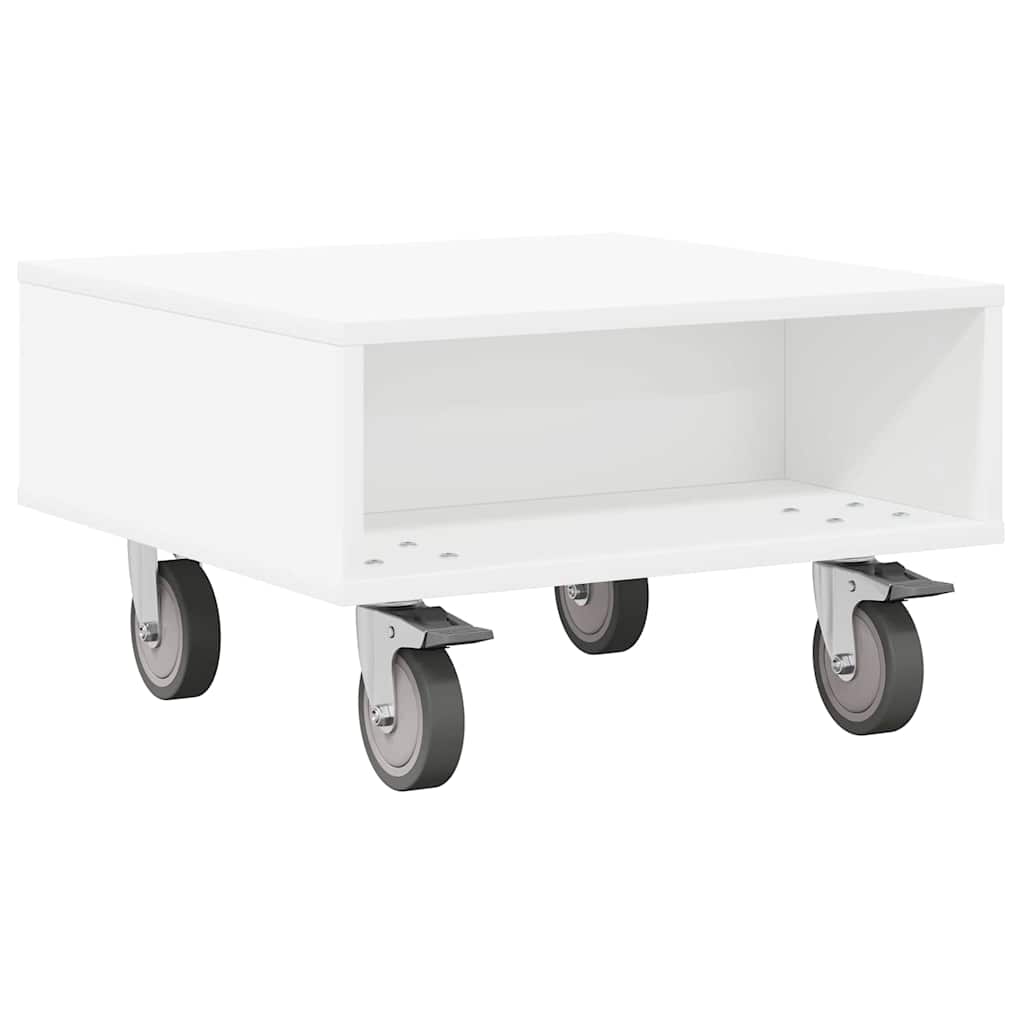 Side Table with Wheels Weiß 50,5 x 50 x 30 cm Holzwerkstoff