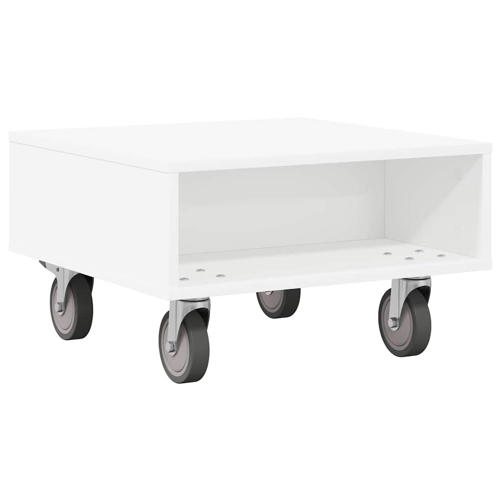Side Table with Wheels Weiß 50,5 x 50 x 30 cm Holzwerkstoff