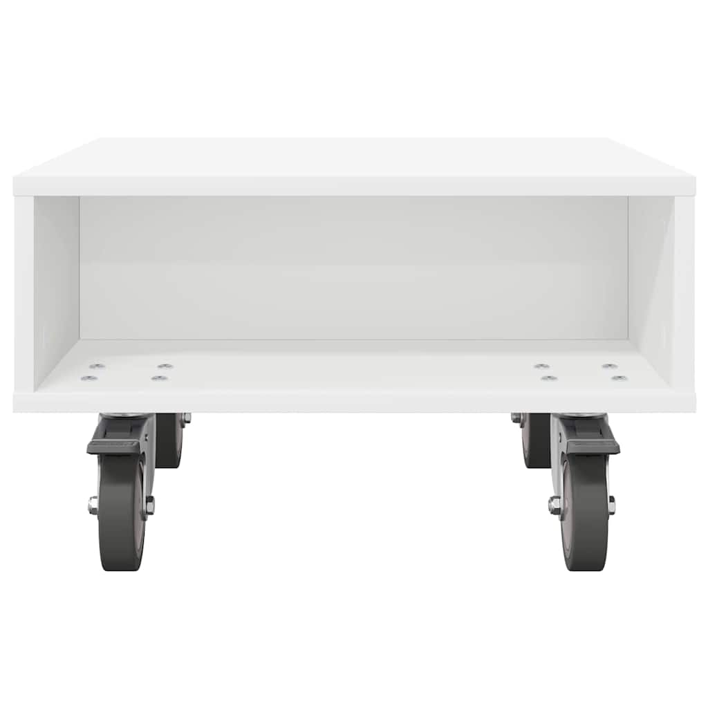 Side Table with Wheels Weiß 50,5 x 50 x 30 cm Holzwerkstoff