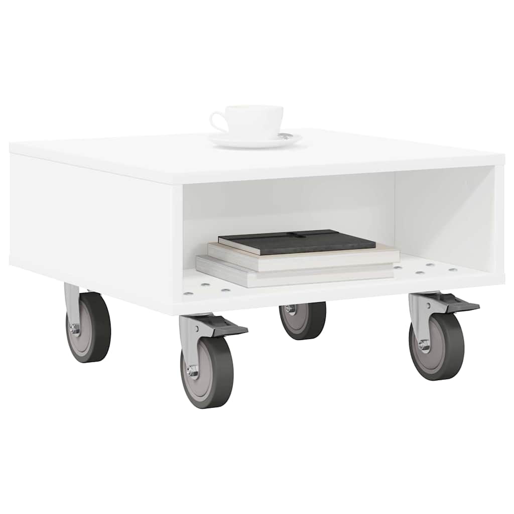 Side Table with Wheels Weiß 50,5 x 50 x 30 cm Holzwerkstoff