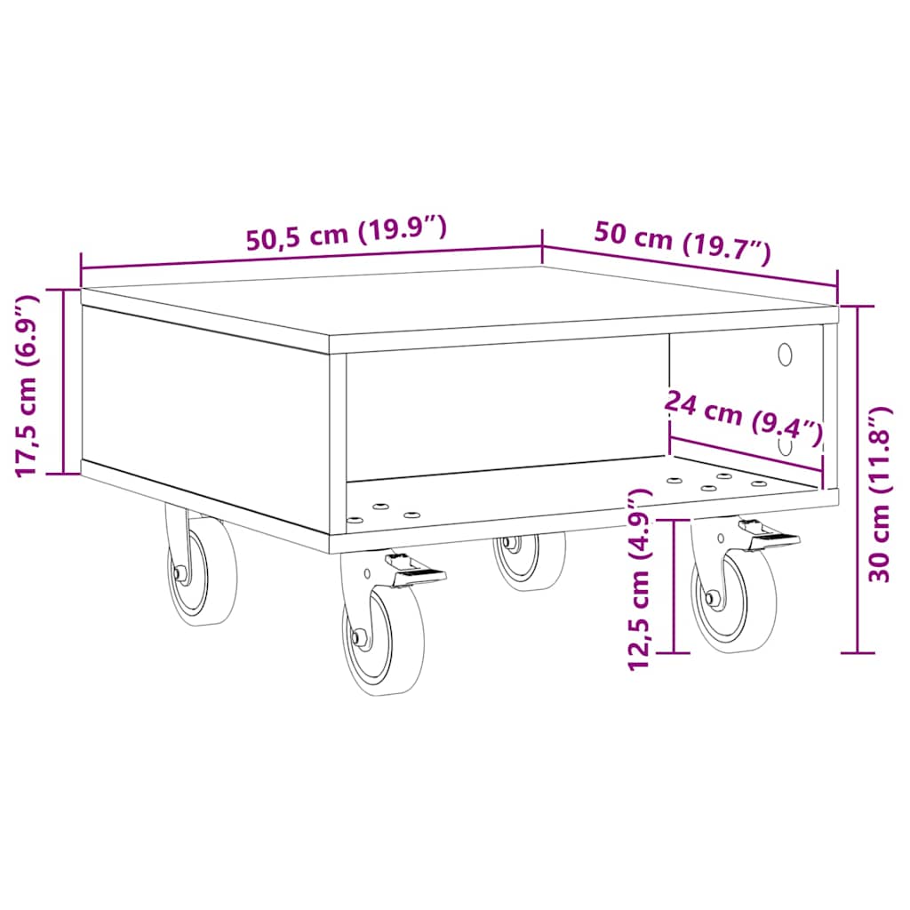 Side Table with Wheels Weiß 50,5 x 50 x 30 cm Holzwerkstoff