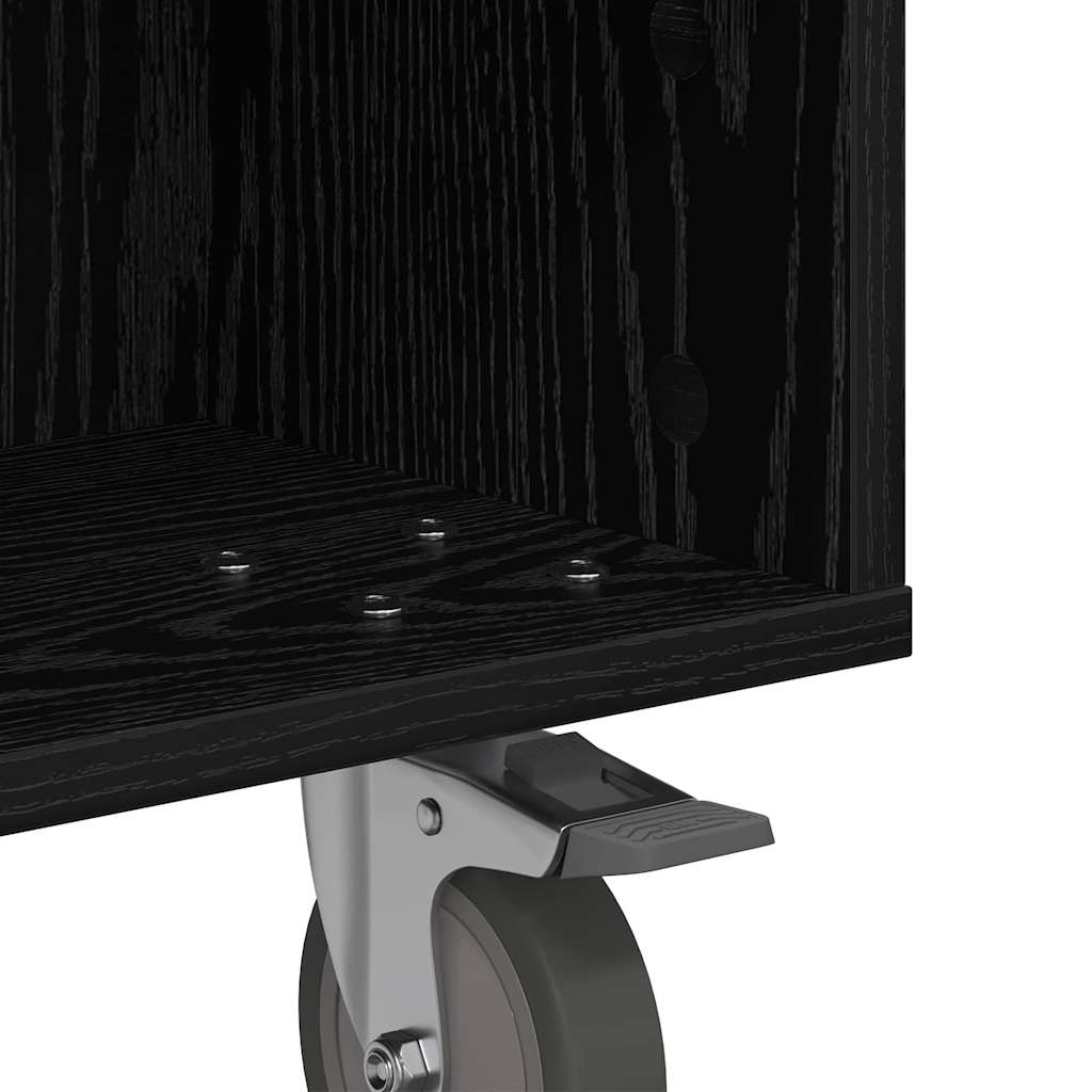 Side Table with Wheels Schwarz Eichen-Optik 50,5 x 50 x 30 cm