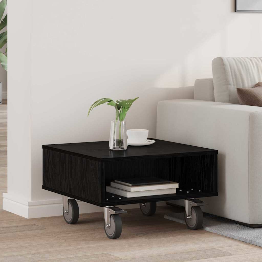 Side Table with Wheels Schwarz Eichen-Optik 50,5 x 50 x 30 cm