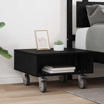 Side Table with Wheels Schwarz Eichen-Optik 50,5 x 50 x 30 cm