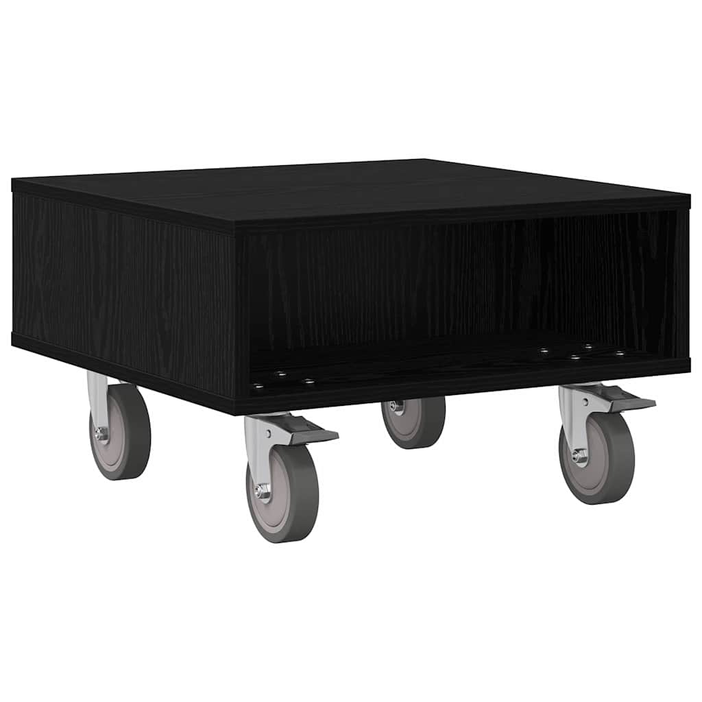 Side Table with Wheels Schwarz Eichen-Optik 50,5 x 50 x 30 cm
