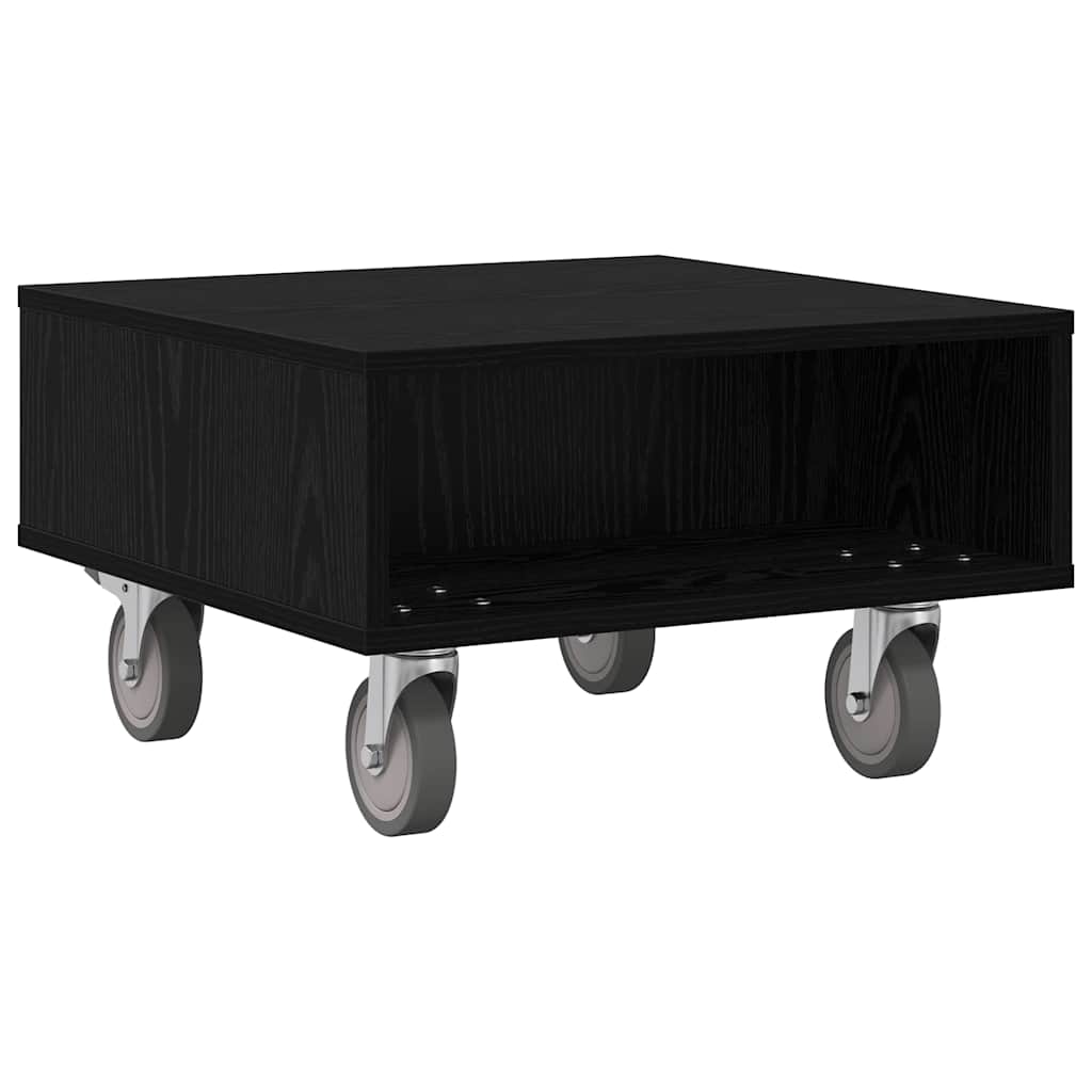 Side Table with Wheels Schwarz Eichen-Optik 50,5 x 50 x 30 cm