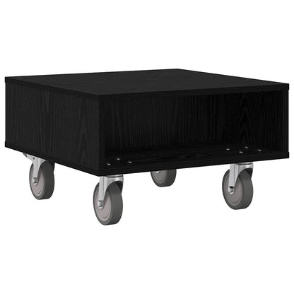 Side Table with Wheels Schwarz Eichen-Optik 50,5 x 50 x 30 cm