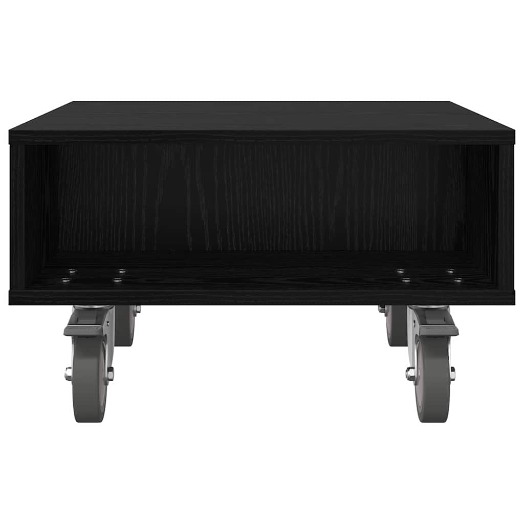 Side Table with Wheels Schwarz Eichen-Optik 50,5 x 50 x 30 cm