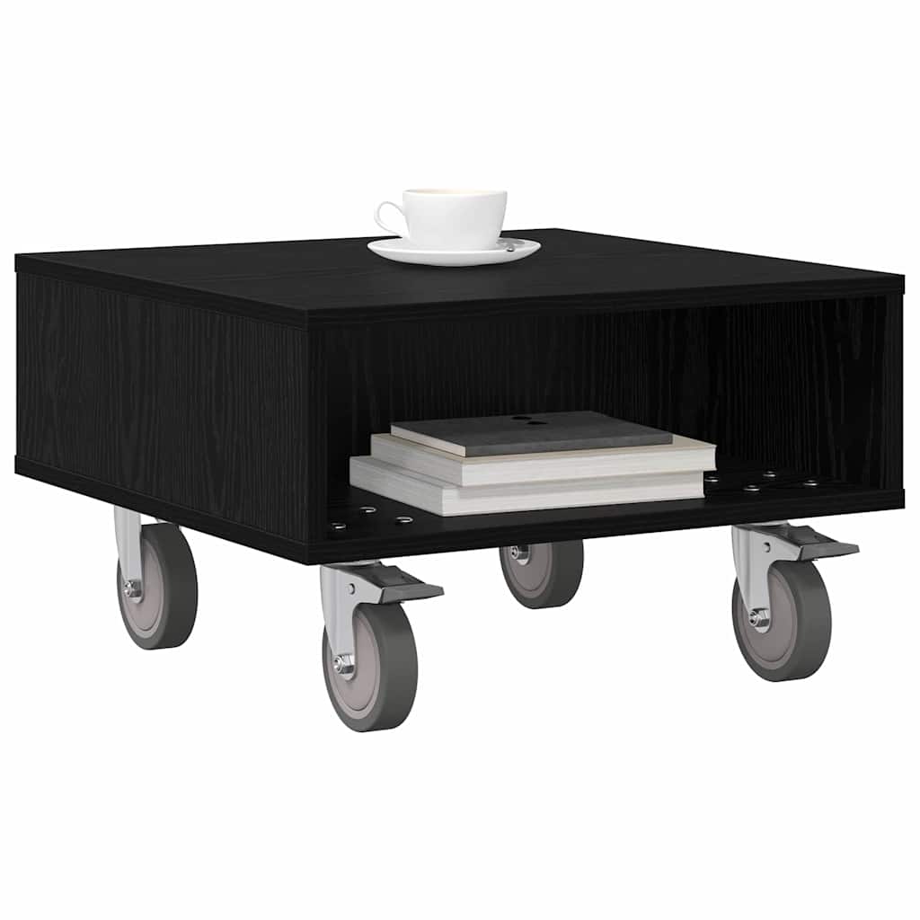 Side Table with Wheels Schwarz Eichen-Optik 50,5 x 50 x 30 cm