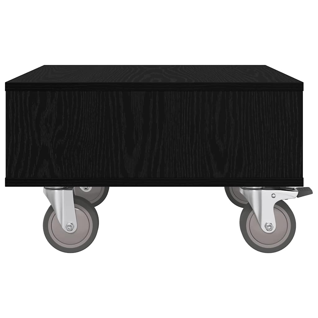 Side Table with Wheels Schwarz Eichen-Optik 50,5 x 50 x 30 cm