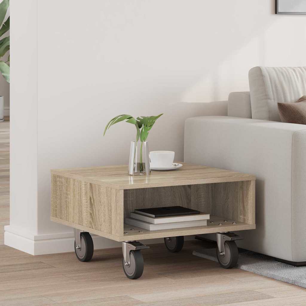 Side Table with Wheels Sonoma-Eiche 50,5 x 50 x 30 cm