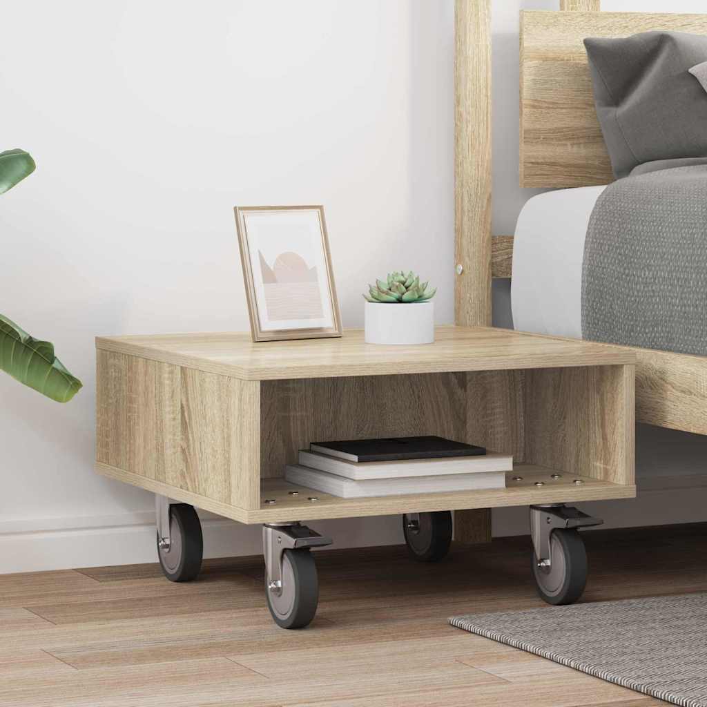 Side Table with Wheels Sonoma-Eiche 50,5 x 50 x 30 cm