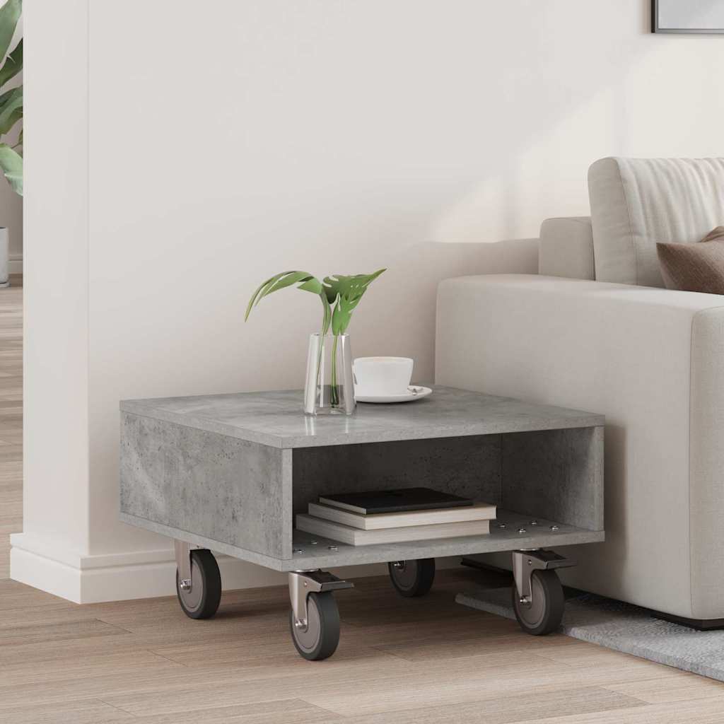 Side Table with Wheels Beton Grau 50,5 x 50 x 30 cm