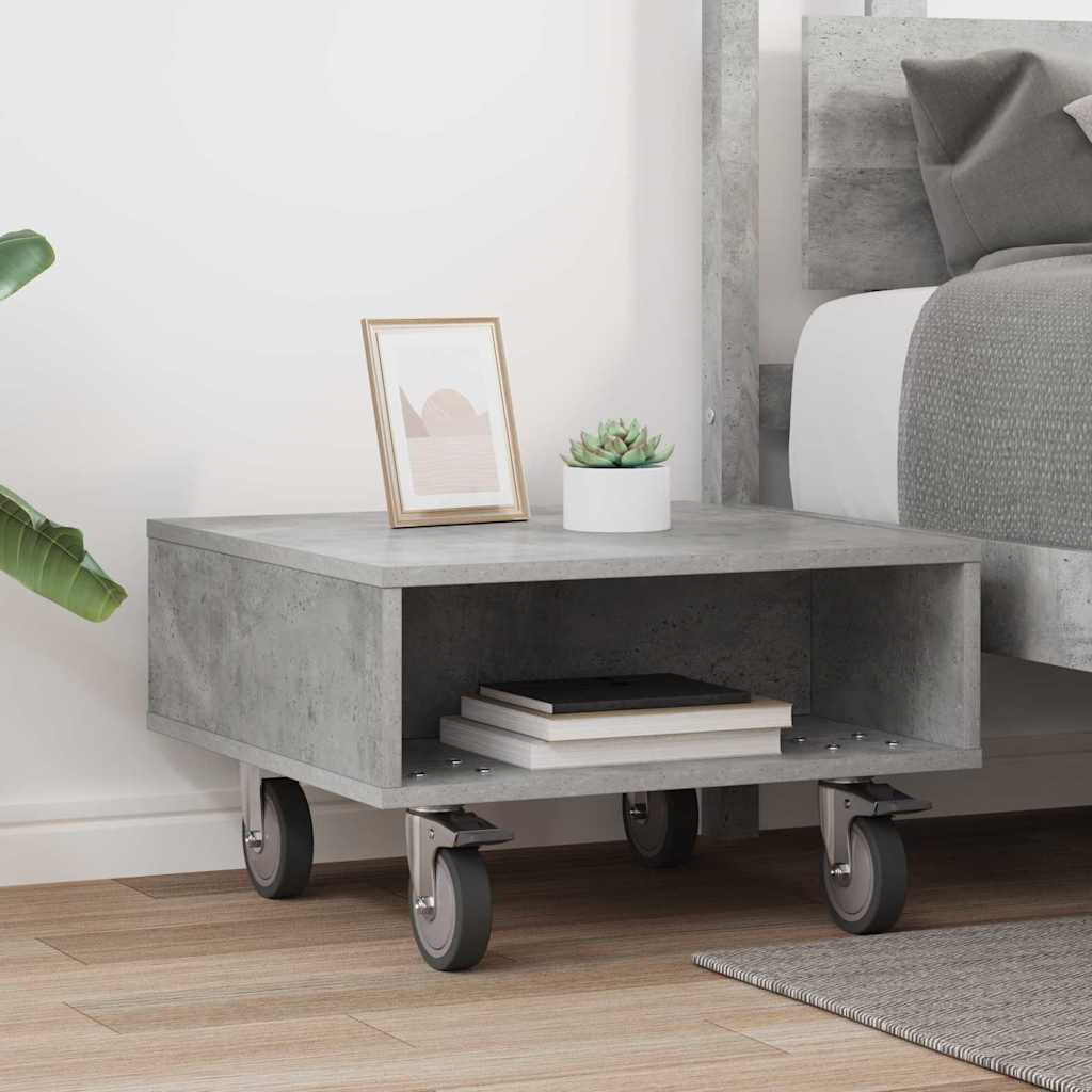 Side Table with Wheels Beton Grau 50,5 x 50 x 30 cm