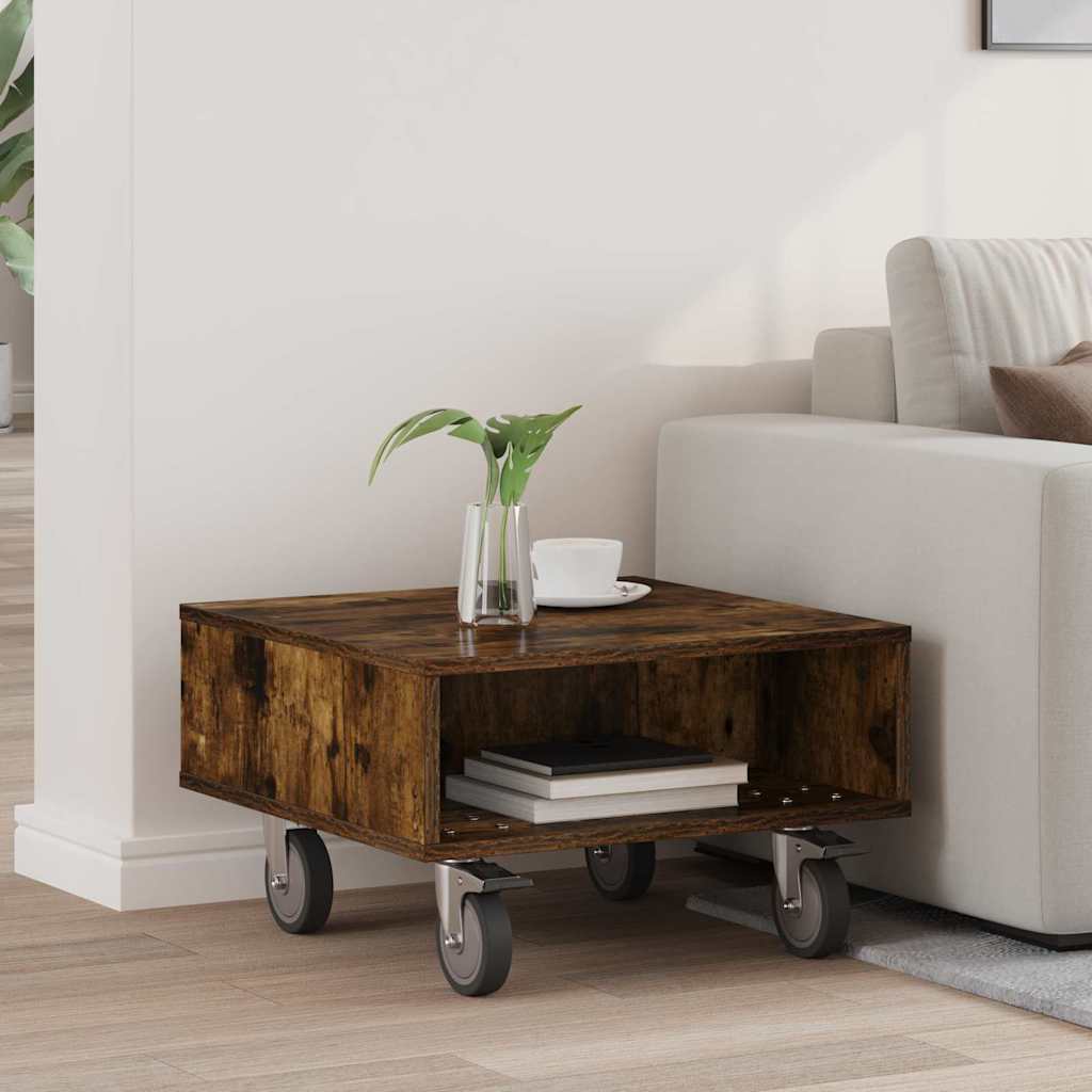 Side Table with Wheels Geräucherte Eiche 50,5 x 50 x 30 cm