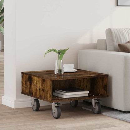 Side Table with Wheels Geräucherte Eiche 50,5 x 50 x 30 cm