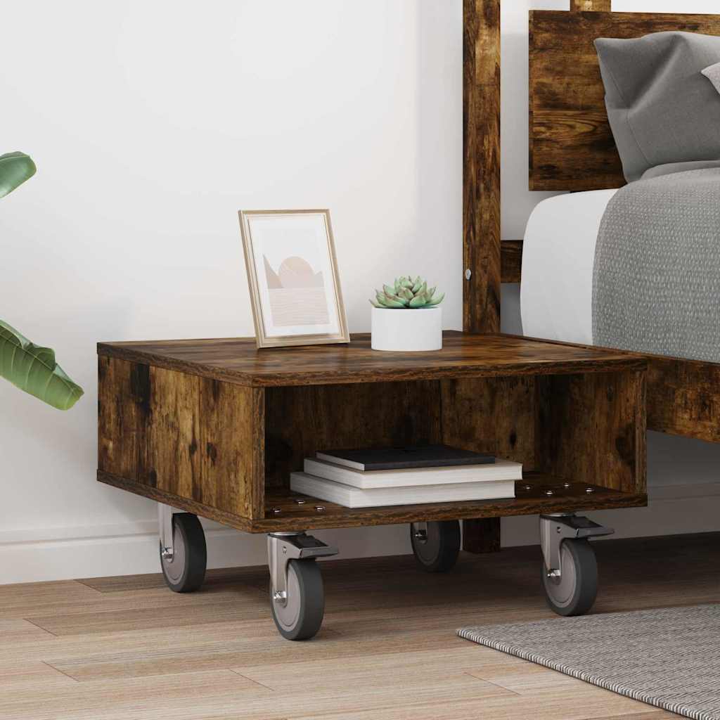 Side Table with Wheels Geräucherte Eiche 50,5 x 50 x 30 cm