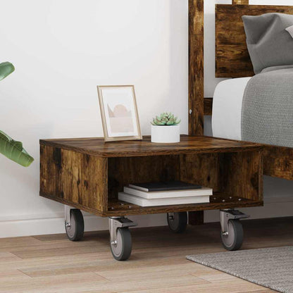 Side Table with Wheels Geräucherte Eiche 50,5 x 50 x 30 cm