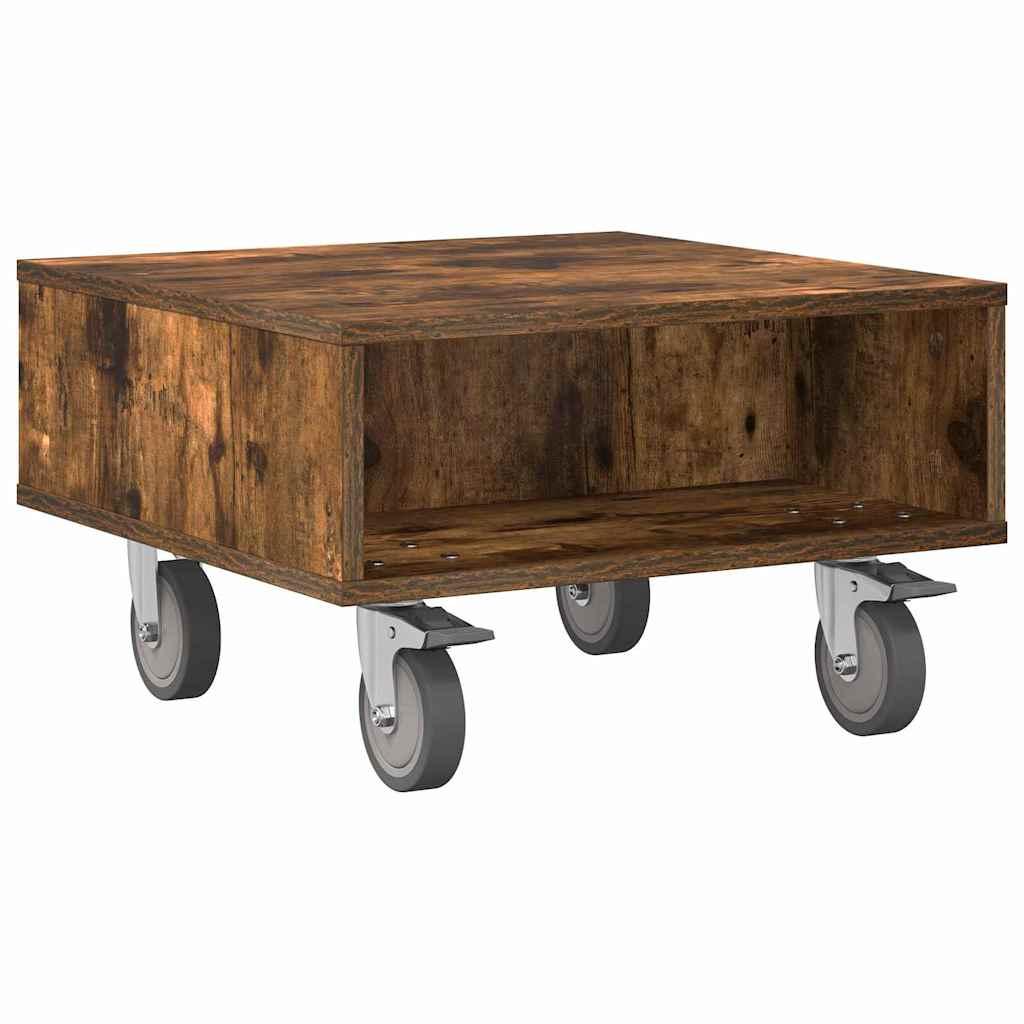 Side Table with Wheels Geräucherte Eiche 50,5 x 50 x 30 cm
