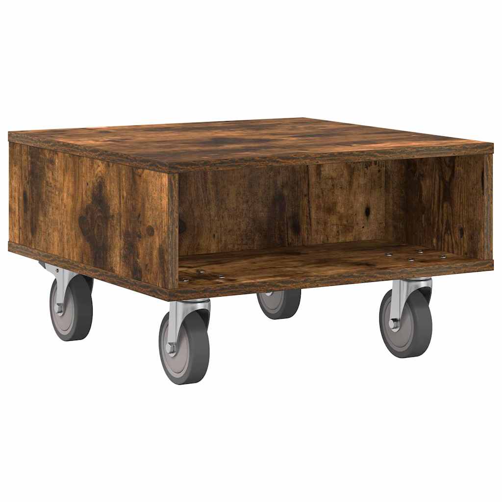 Side Table with Wheels Geräucherte Eiche 50,5 x 50 x 30 cm