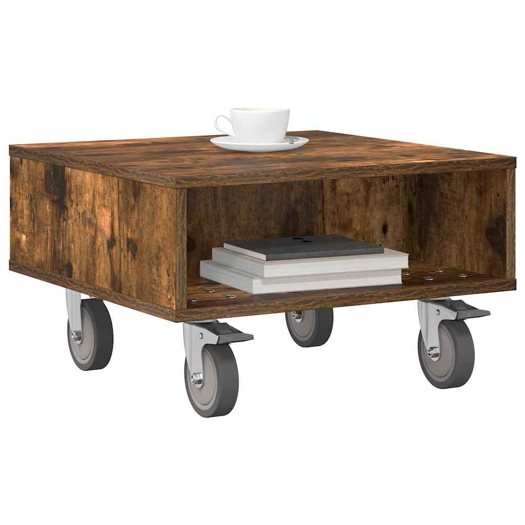Side Table with Wheels Geräucherte Eiche 50,5 x 50 x 30 cm