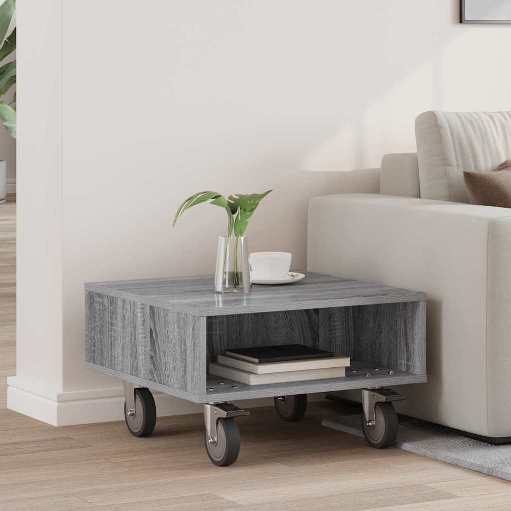 Side Table with Wheels Graues Sonoma 50,5 x 50 x 30 cm