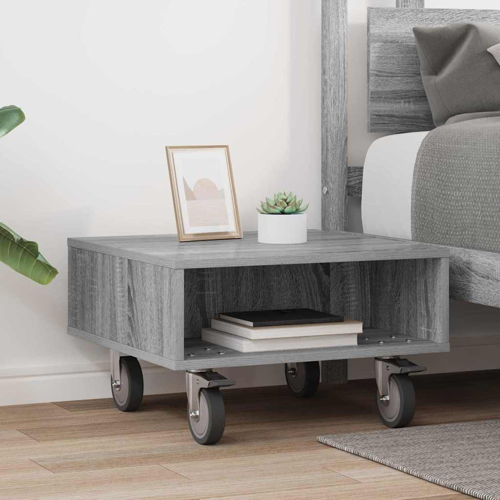 Side Table with Wheels Graues Sonoma 50,5 x 50 x 30 cm