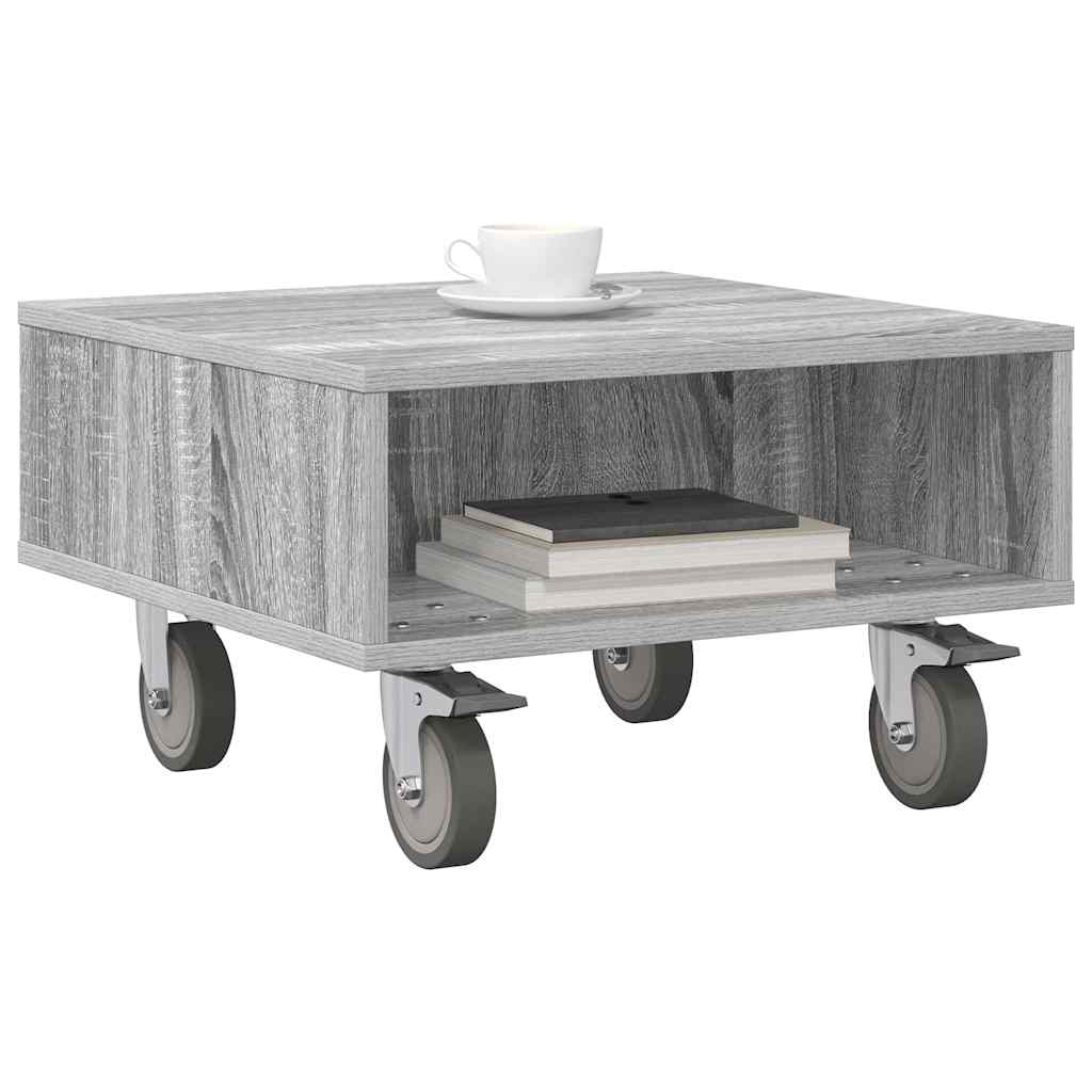 Side Table with Wheels Graues Sonoma 50,5 x 50 x 30 cm