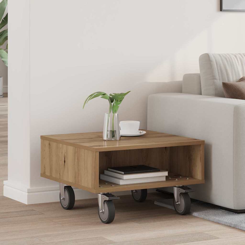 Side Table with Wheels Artisan-Eiche 50,5 x 50 x 30 cm