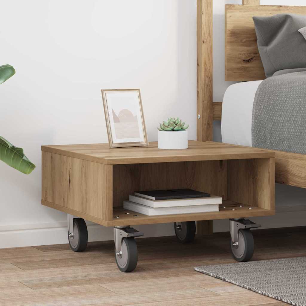 Side Table with Wheels Artisan-Eiche 50,5 x 50 x 30 cm