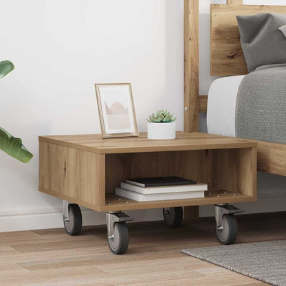 Side Table with Wheels Artisan-Eiche 50,5 x 50 x 30 cm