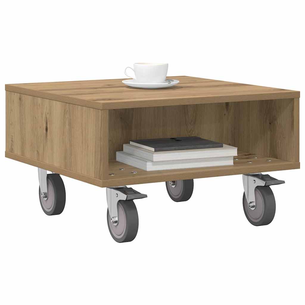 Side Table with Wheels Artisan-Eiche 50,5 x 50 x 30 cm
