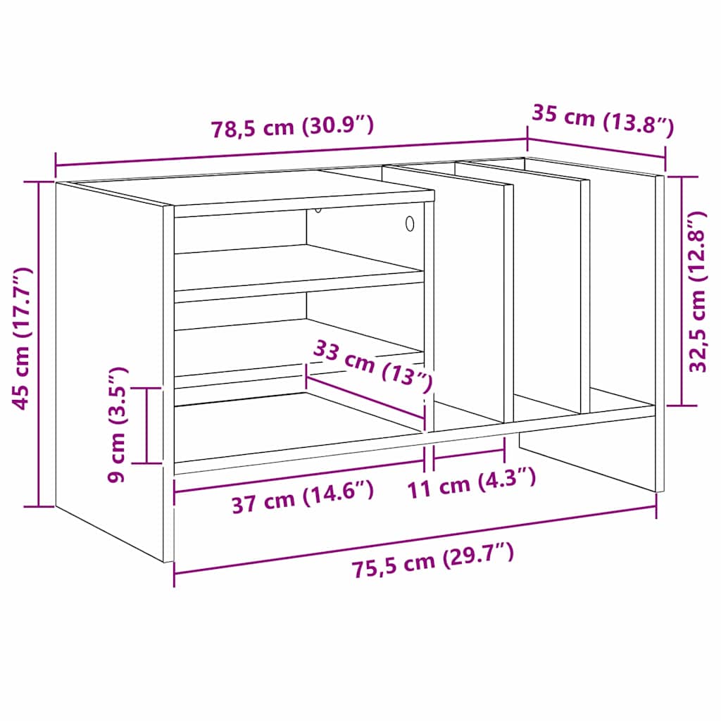 Schallplattenschrank Schwarz Eichen-Optik 78,5 x 35 x 45 cm