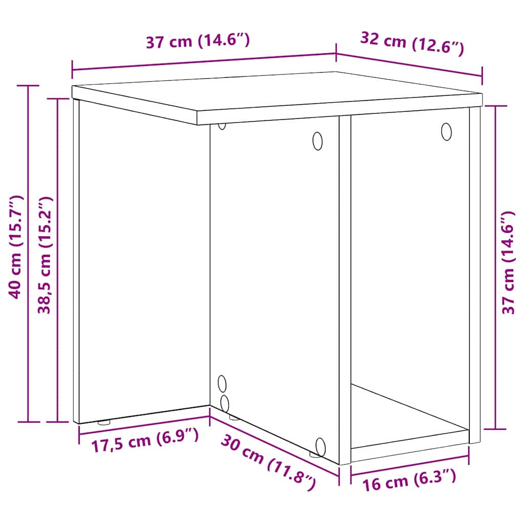 Beistelltisch Schwarz Eichen-Optik 37 x 32 x 40 cm