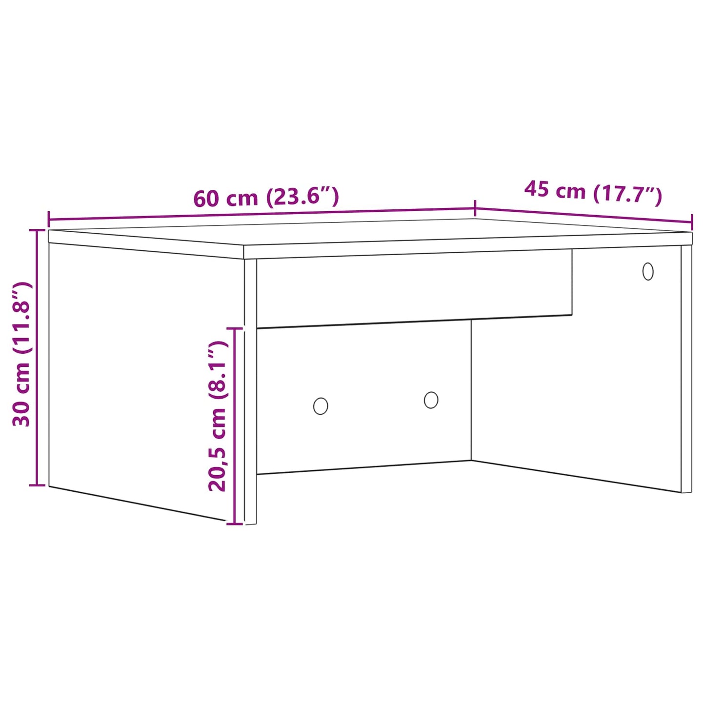 Wandtisch Schwarz Eichen-Optik Holzwerkstoff 60 x 45 x 30 cm