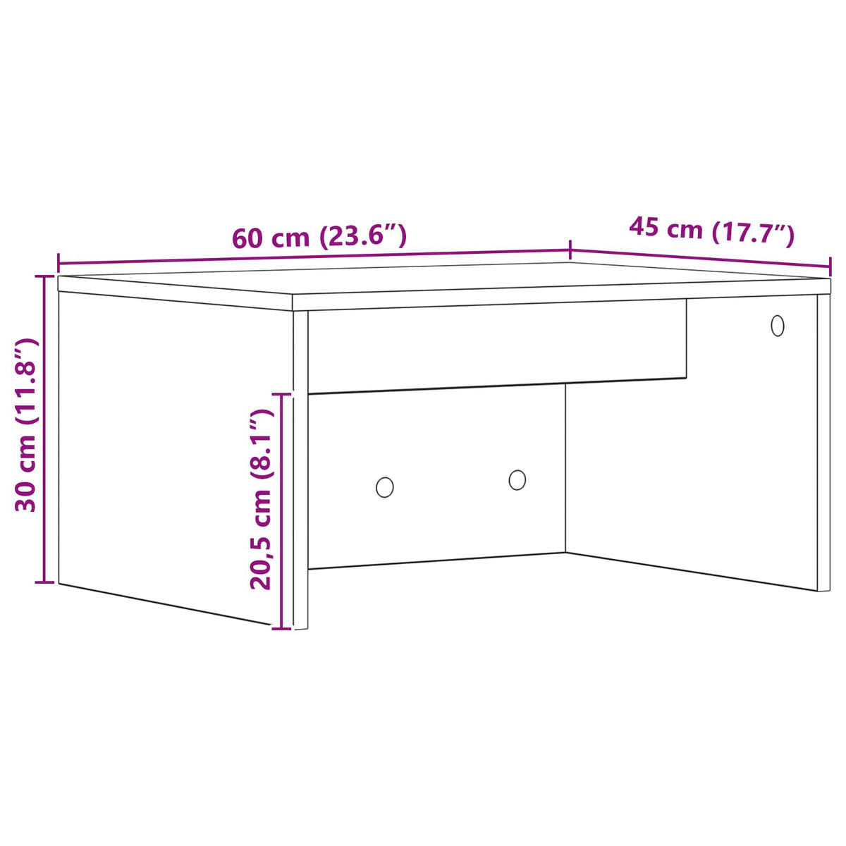 Wandtisch Schwarz Eichen-Optik Holzwerkstoff 60 x 45 x 30 cm