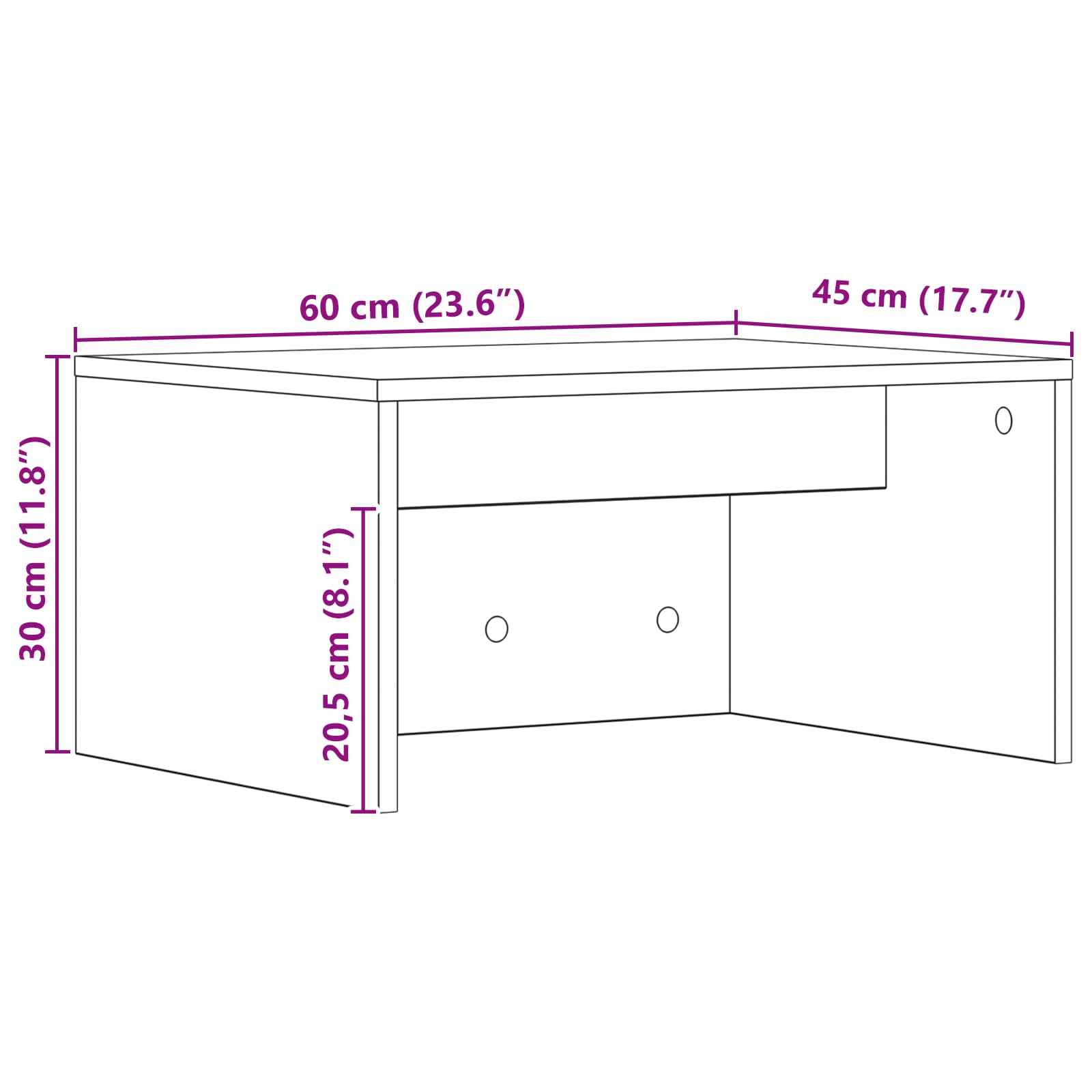 Wandtisch Graues Sonoma Holzwerkstoff 60 x 45 x 30 cm